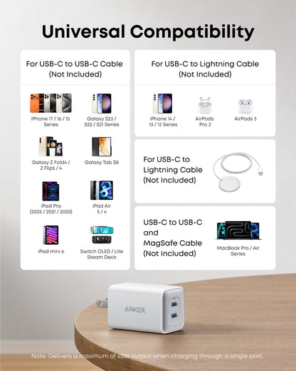 Anker 523 Nano 3 47W charger with compact design and USB-C port, ideal for fast device charging.
