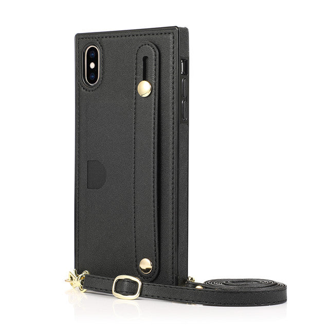 Messenger phone case card holder phone holster in black, front view