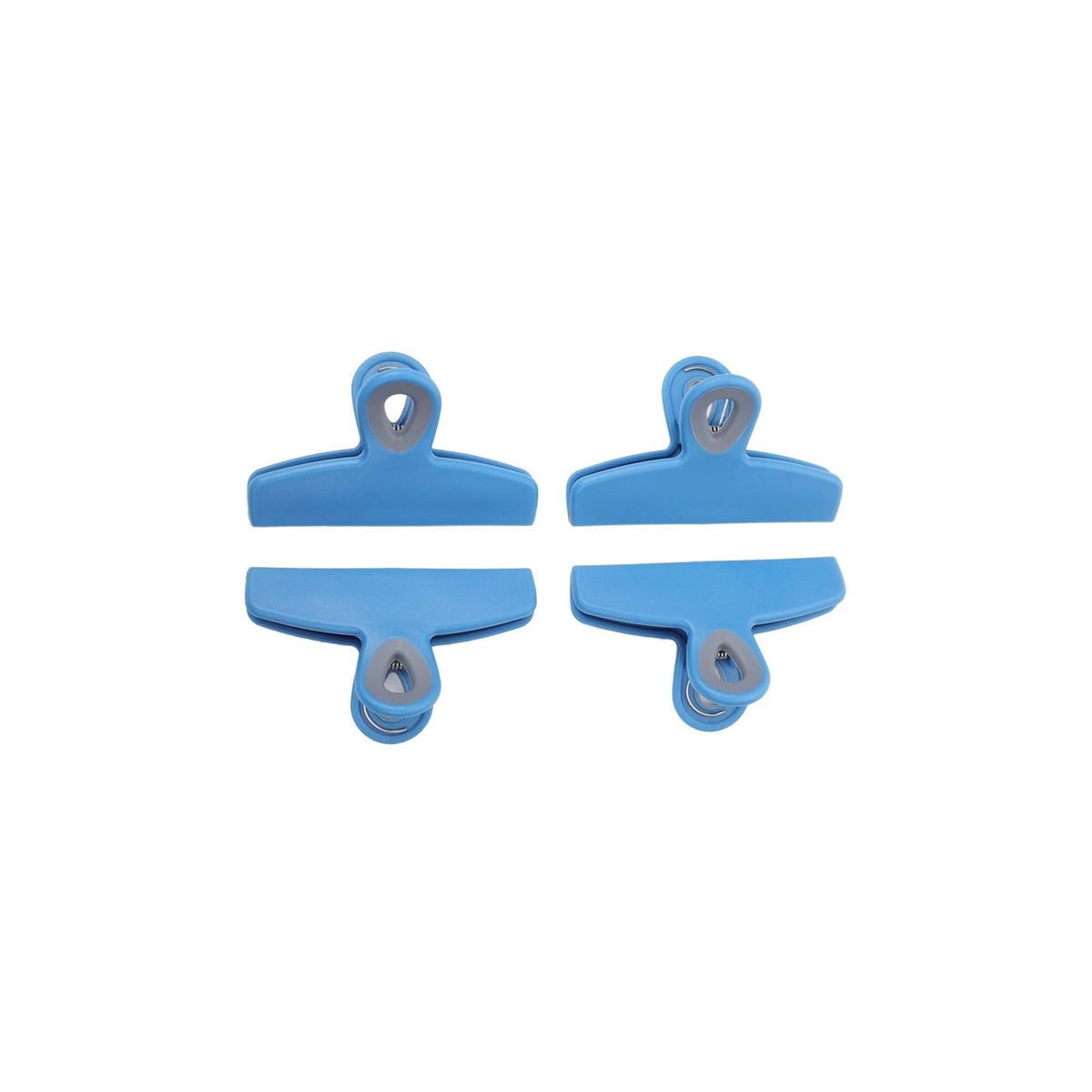 Blue 4-piece bag clip set from Dura Living, kitchen tools for sealing and organizing food bags.
