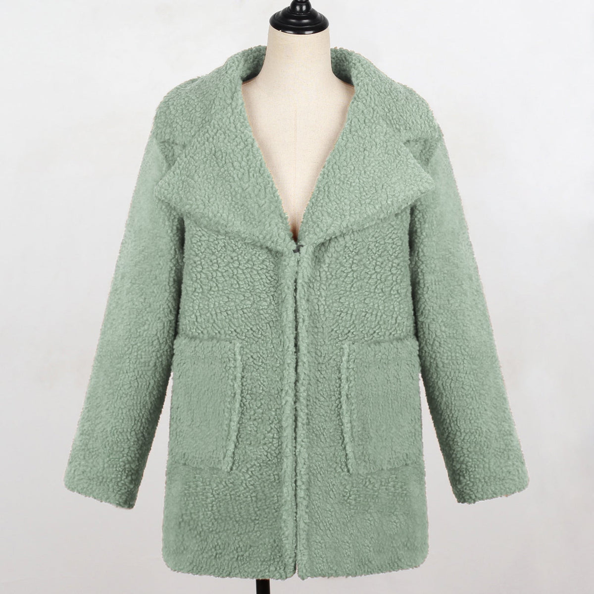 Long faux fur coat with suit collar for women in a casual style