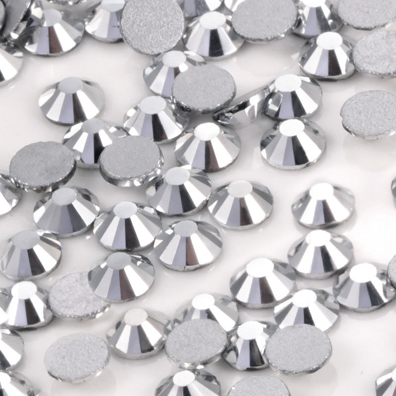 Glass flat nail drill with rhinestone detailing, close-up product view