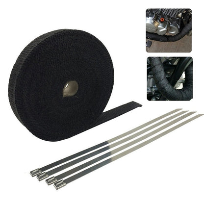 Motorcycle exhaust pipe insulation belt viewed close up