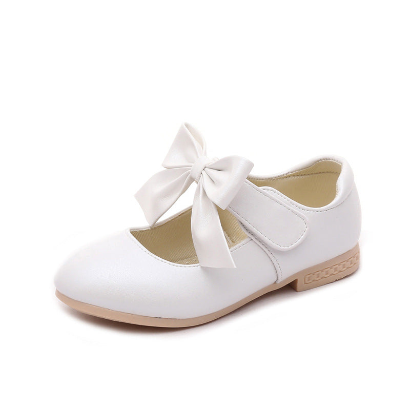 White leather girls’ princess shoes with bowknot detail by My Store