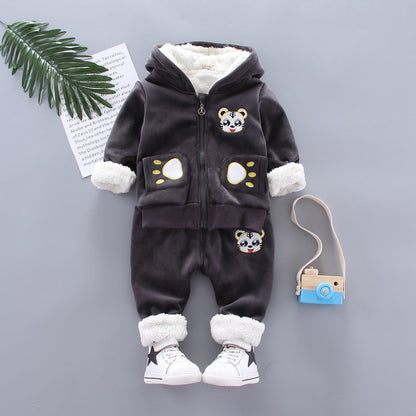 Golden mink plush winter clothing garment on display