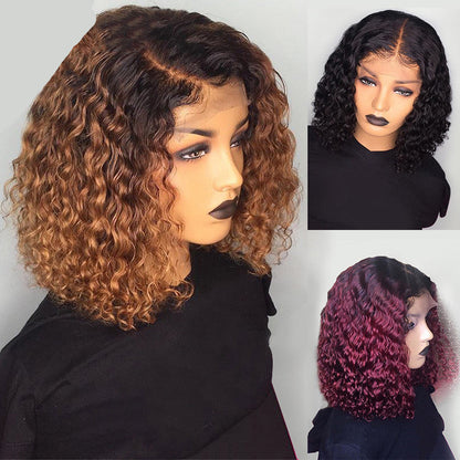 Water wave bob wig made from human hair, showing soft waves and a short bob cut