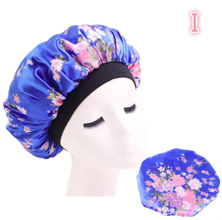 Beauty print satin silk bonnet sleep night cap in colorful patterned fabric