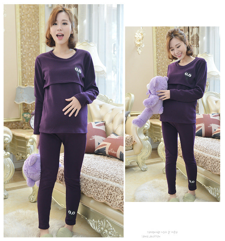 Maternity thermal underwear set with long-sleeve top and leggings in soft stretch fabric