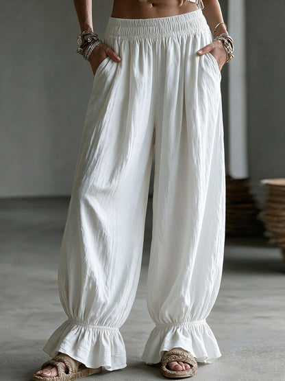 Women's autumn solid-color casual pants, relaxed fit with an elastic waistband and side pockets