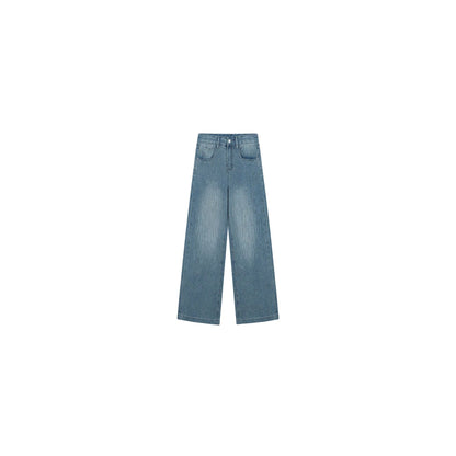 Women's rhinestone-embellished loose-fit straight-leg jeans in denim