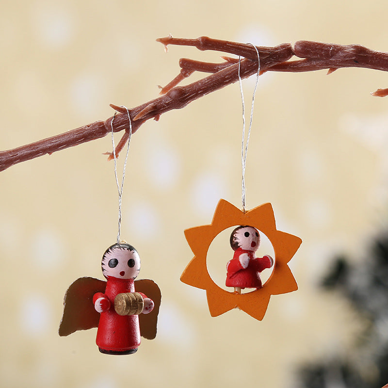 Christmas decorations wooden small pendant with festive carved design