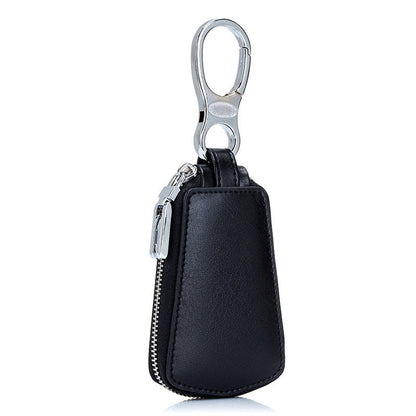 Leather car key case with zipper waistband, viewed from the front