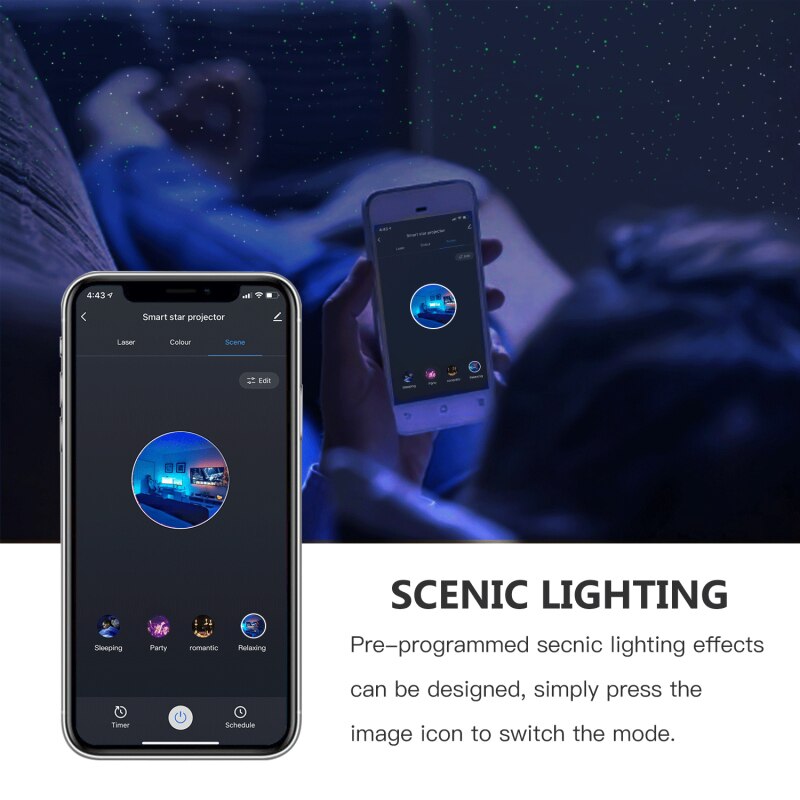 Starry sky projector lamp with creative gift design, displaying a galaxy-like night sky effect