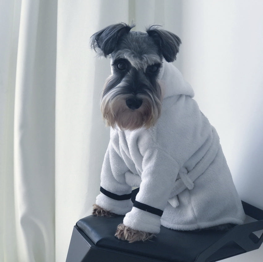 Pet clothes bathrobe robe pajamas for dogs and cats, soft towel-style design in a close-up product view