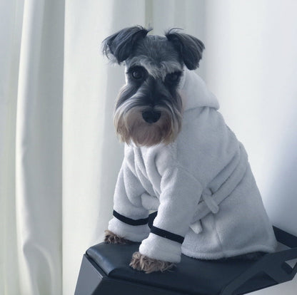 Pet clothes bathrobe robe pajamas for dogs and cats, soft towel-style design in a close-up product view