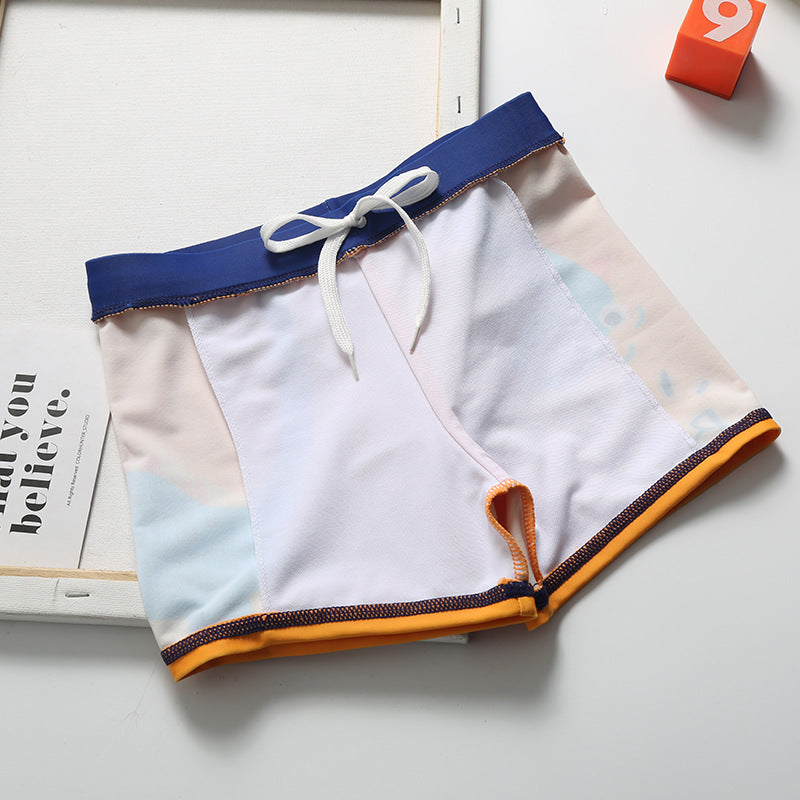 Cartoon dinosaur swimming trunks set for kids, colorful dinosaur print swim shorts with elastic waistband