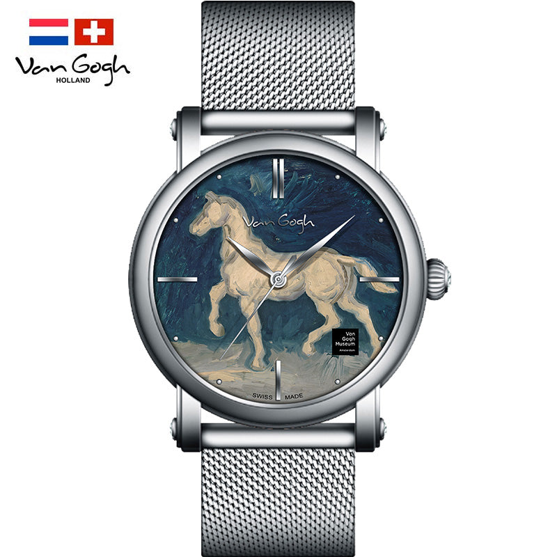 Van Gogh quartz wrist watch with horse plaster statue, decorative timepiece by My Store