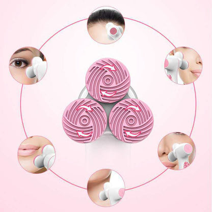 Three round 3D silicone cleansing instruments in assorted colors