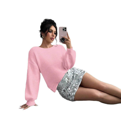 Loose knitted sweater with sequin bow accent in a fashionable designMy Store