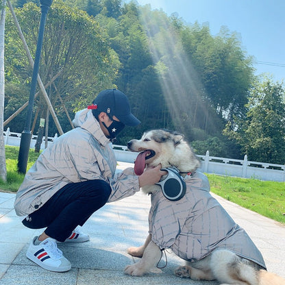 Reflective letters pet parent-child windbreaker jacket in black with matching designs