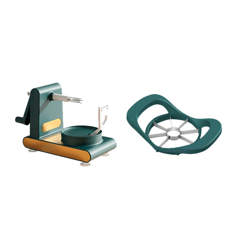 Hand-cranked multifunctional peeler machine with fruit corer, cutter, and slicer tools for kitchen use