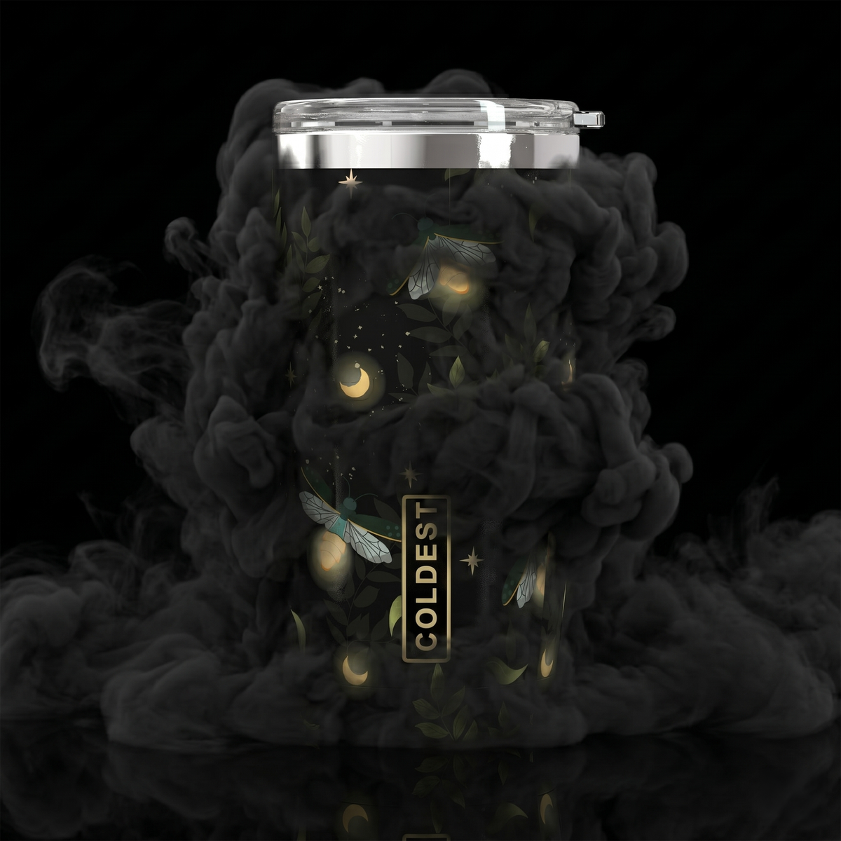 Coldest 20 oz Tumbler v2 hydration bottle with fiery orange and black flame design, made for keeping drinks hot or cold.