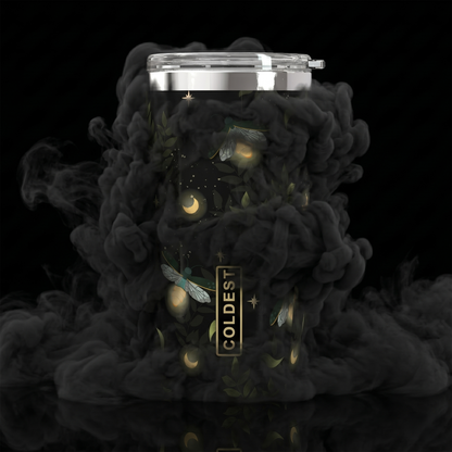 Coldest 20 oz Tumbler v2 hydration bottle with fiery orange and black flame design, made for keeping drinks hot or cold.