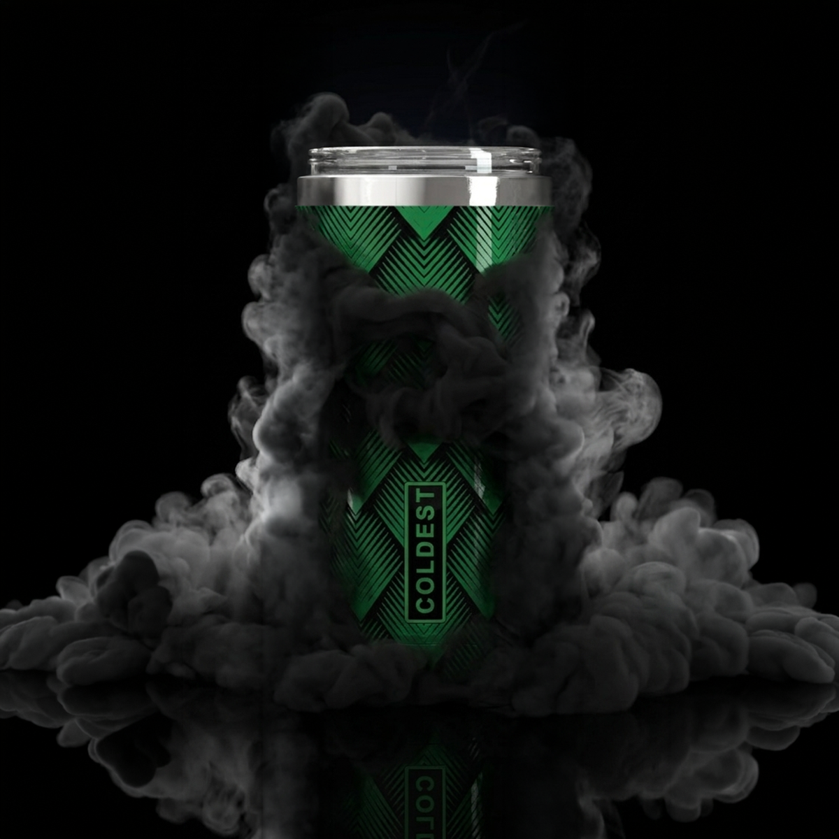 Coldest 20 oz Tumbler v2 in green with dragon design, hydration bottle for keeping beverages cold or hot.