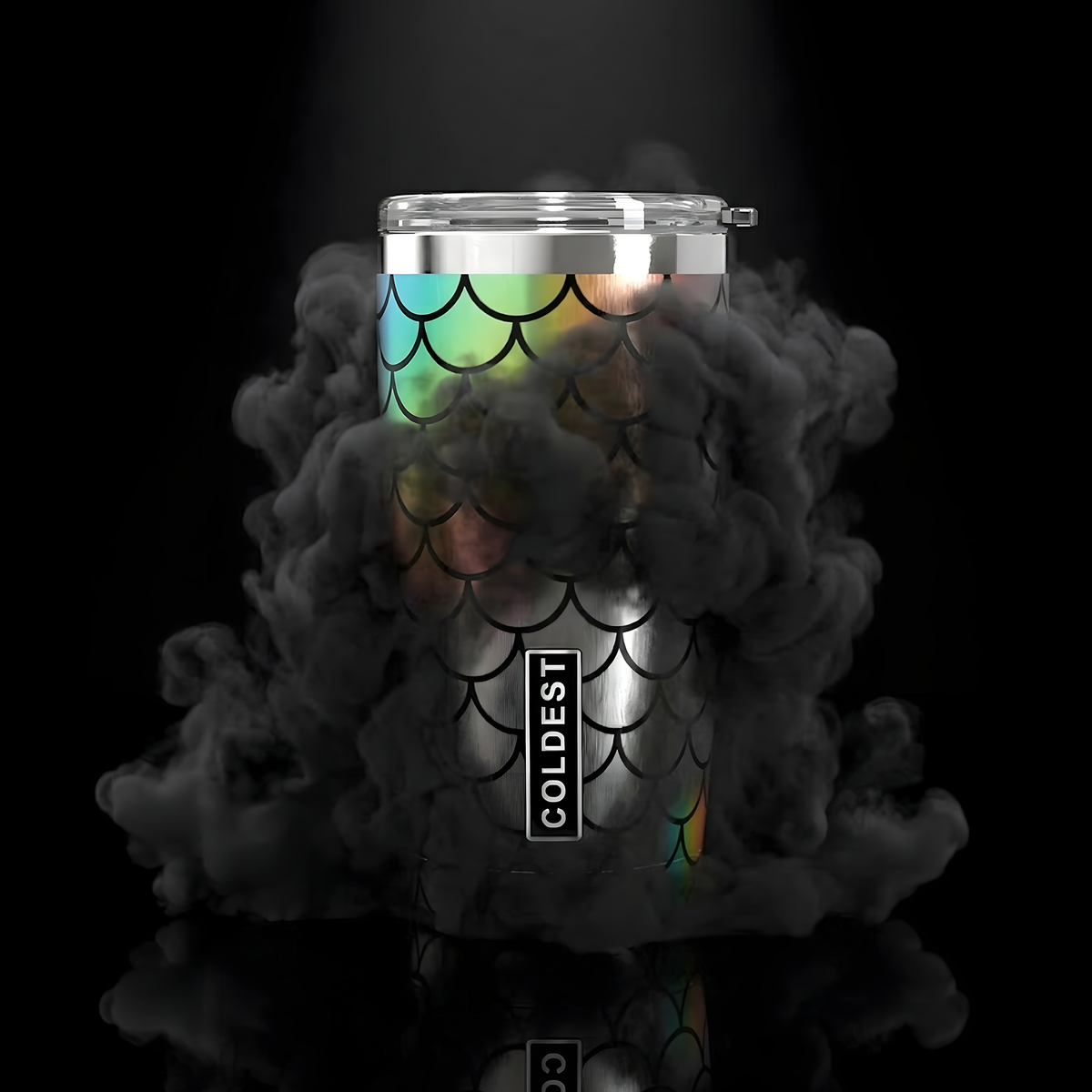 Coldest 20 oz Tumbler v2 hydration bottle with a moonlight mermaid design, stainless steel, and spill-proof lid.