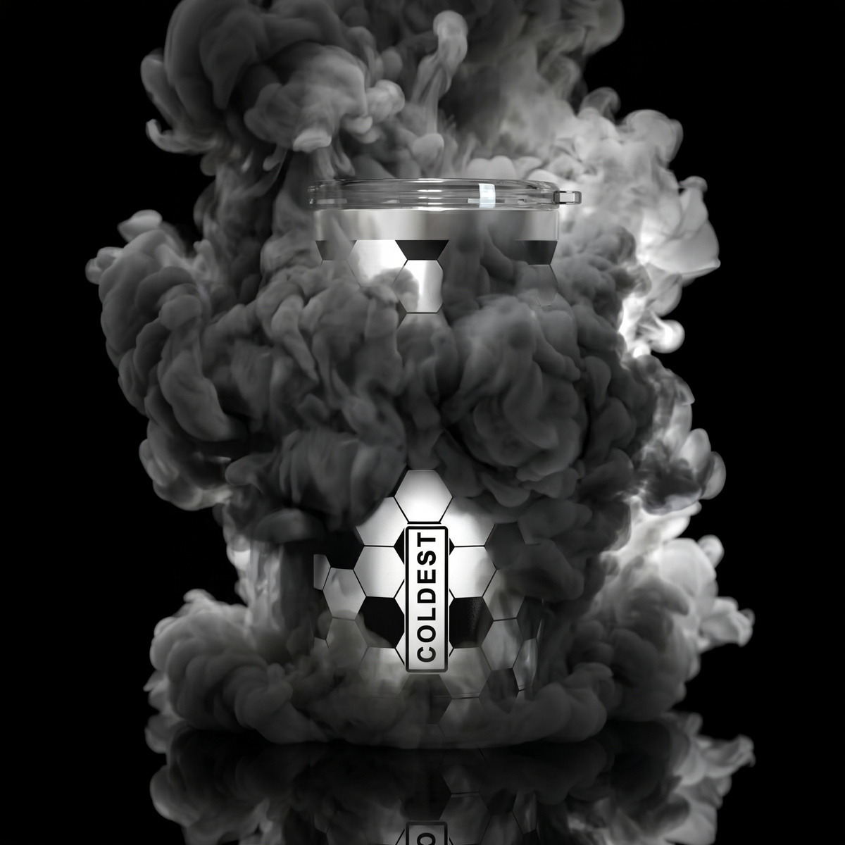Coldest 20 oz Tumbler v2 for hydration, featuring a sleek black design with the "Pursuit of Winning" post graphic.
