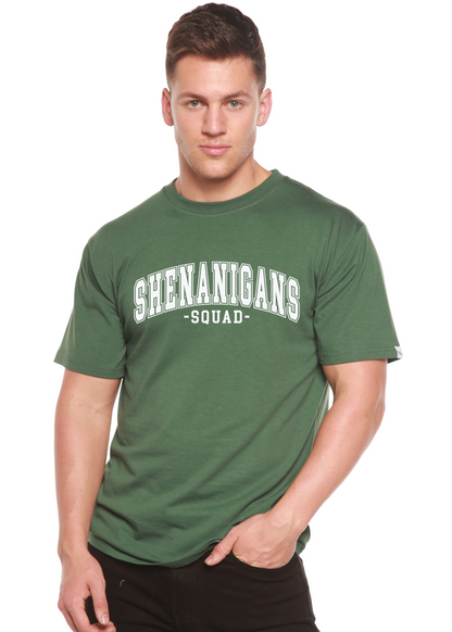 Unisex bamboo and cotton graphic T-shirt featuring Shenanigans Squad design by Spun Bamboo, men's printed casual tee.