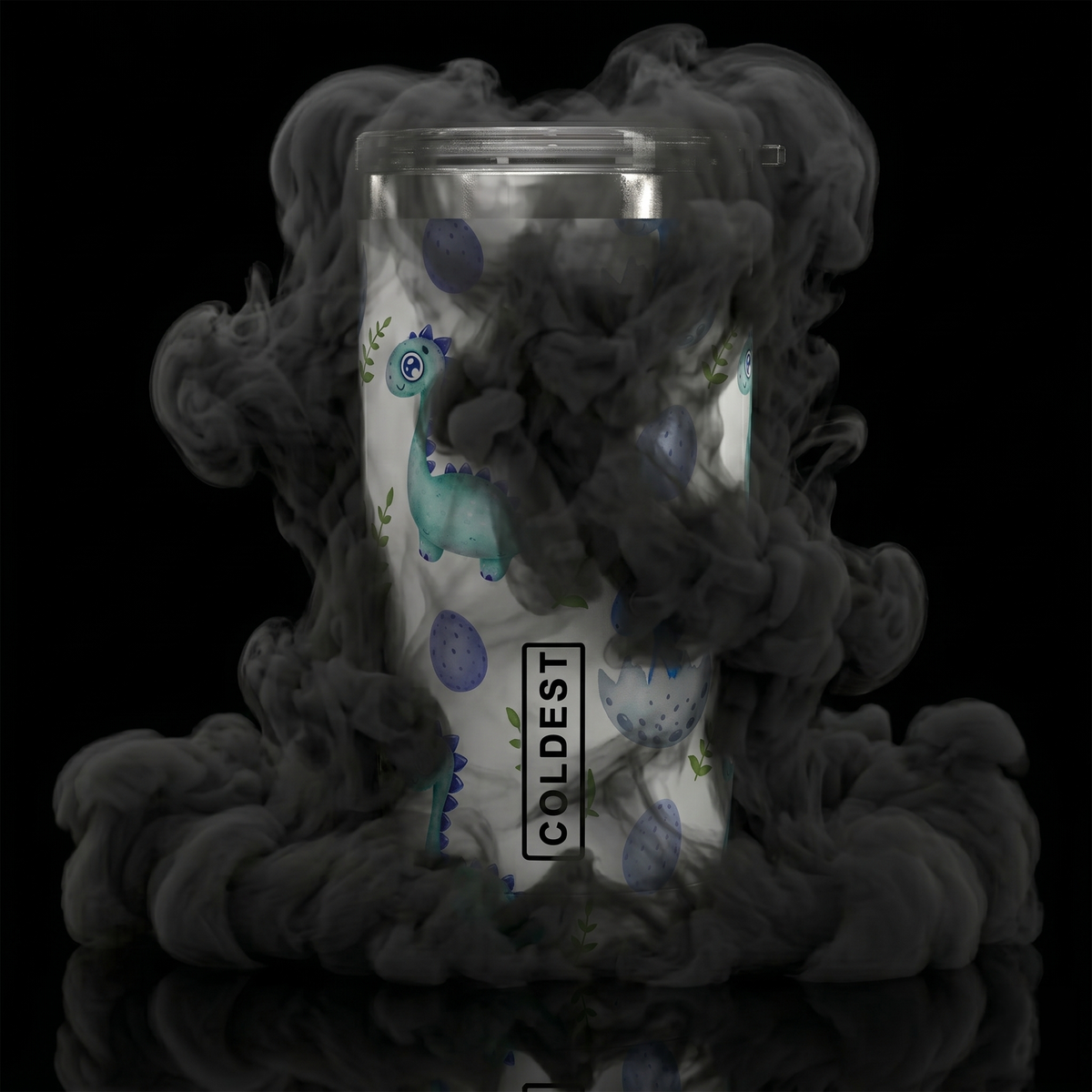 Coldest 20 oz Tumbler v2 hydration bottle featuring a playful baby dinosaur design on a colorful background.