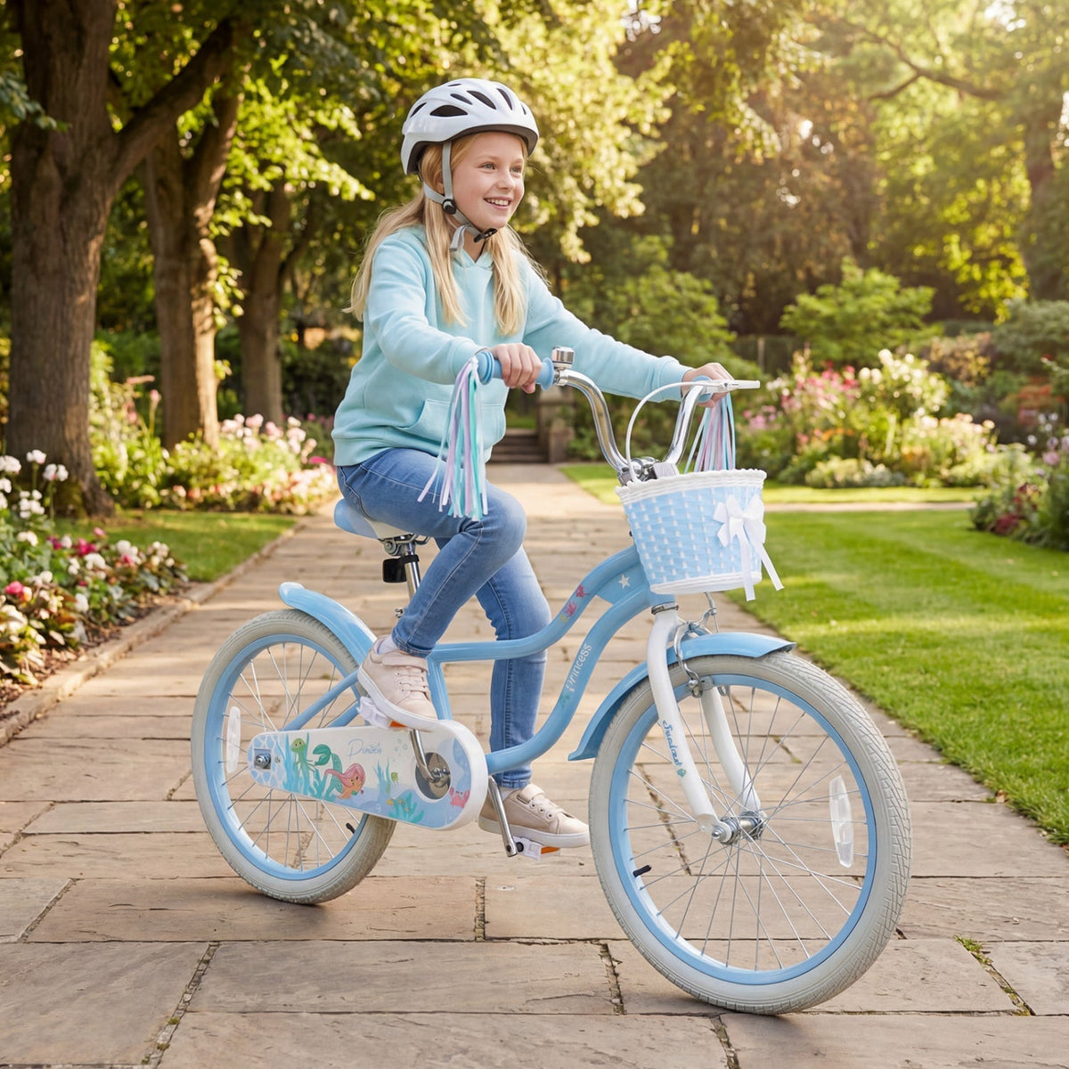 Kids bike with 20-inch wheels, training wheels, and a front basket, designed for children, by GBruno Store.