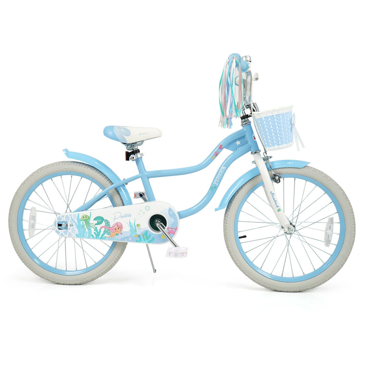 GBruno Store 20-inch kids bike with training wheels and basket, featuring a colorful frame and safety grips for young riders.