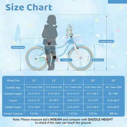 Kids bike by GBruno Store with 12-20 inch wheels, training wheels, and a front basket, suitable for young children.