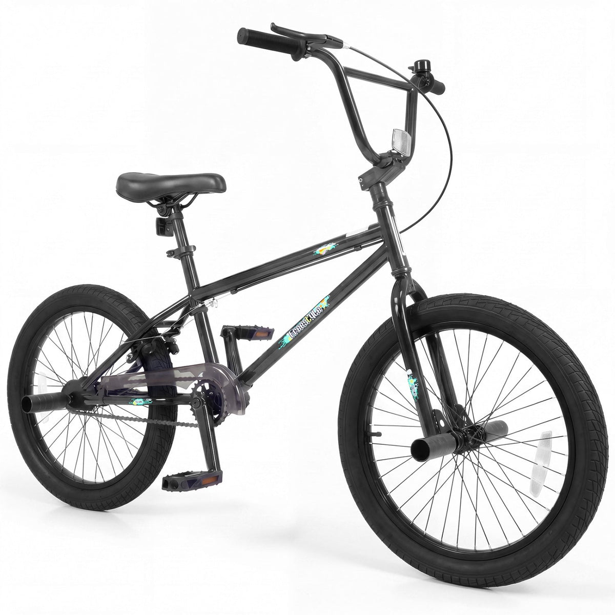20-inch BMX trick bike with 360° steering, designed for kids and teens, featuring a durable frame and vibrant colors.