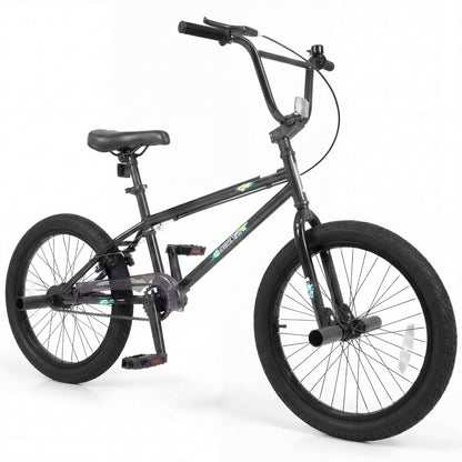 20-inch BMX trick bike with 360° steering, designed for kids and teens, featuring a durable frame and vibrant colors.