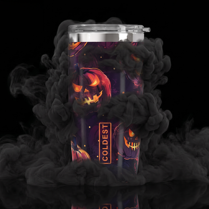 Coldest 20 oz Tumbler v2 for hydration, featuring a pumpkin patch design with vibrant orange and green colors.