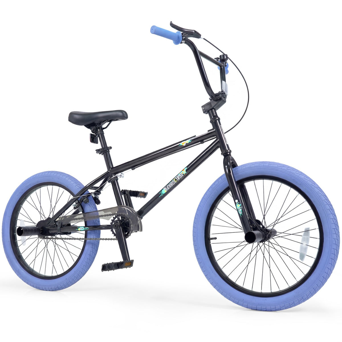 20-inch trick bicycle by GBruno with 360-degree steering and adjustable seat, designed for kids and teens to perform stunts