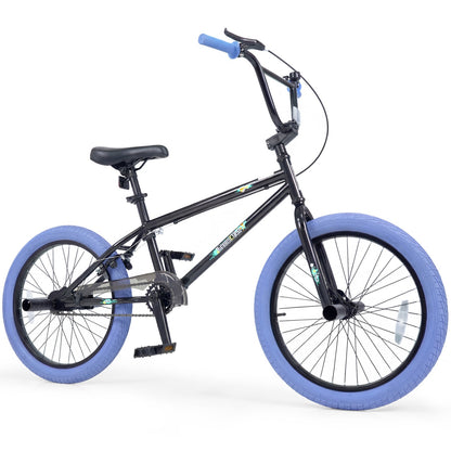 20-inch trick bicycle by GBruno with 360-degree steering and adjustable seat, designed for kids and teens to perform stunts