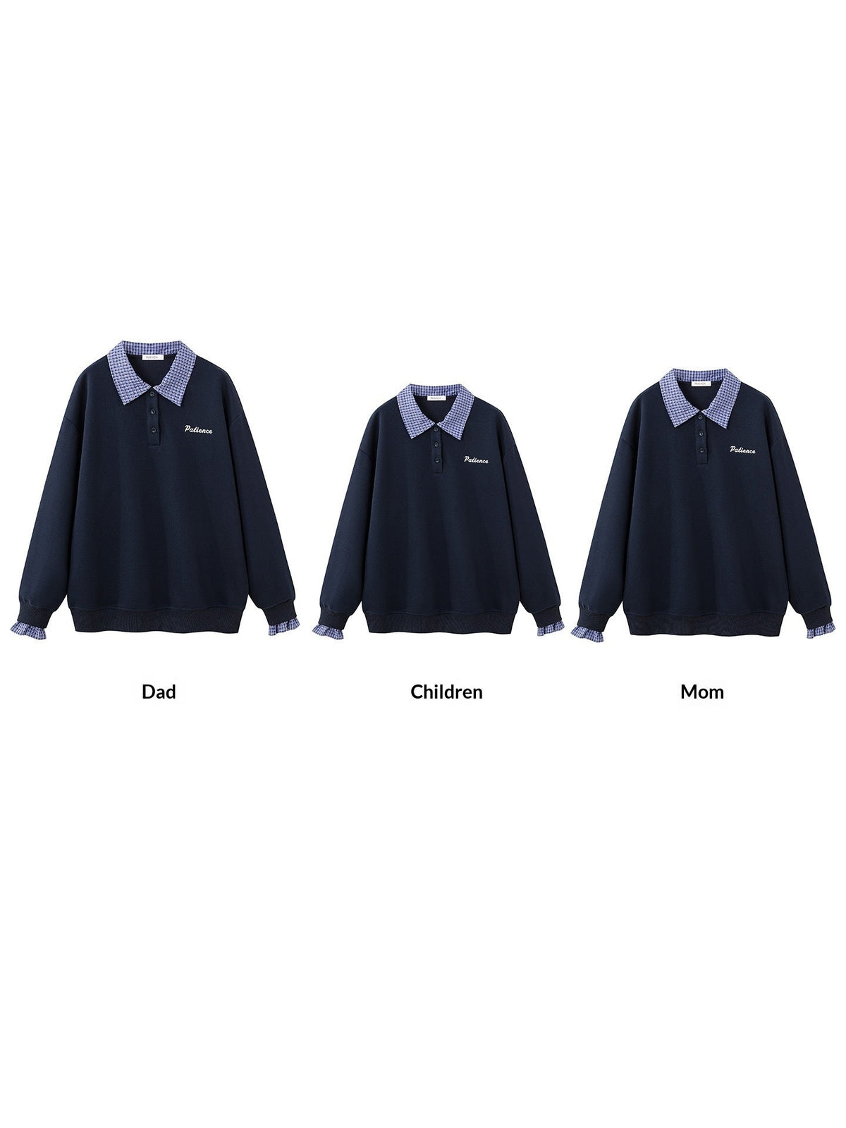 Retro parent-child plaid patchwork shirt-collar hoodie faux two-piece pullover top