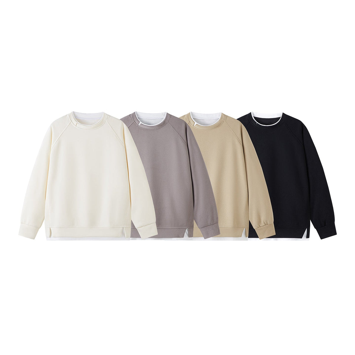 Women's spliced crew-neck pullover top by My Store, featuring contrasting fabric panels and long sleeves