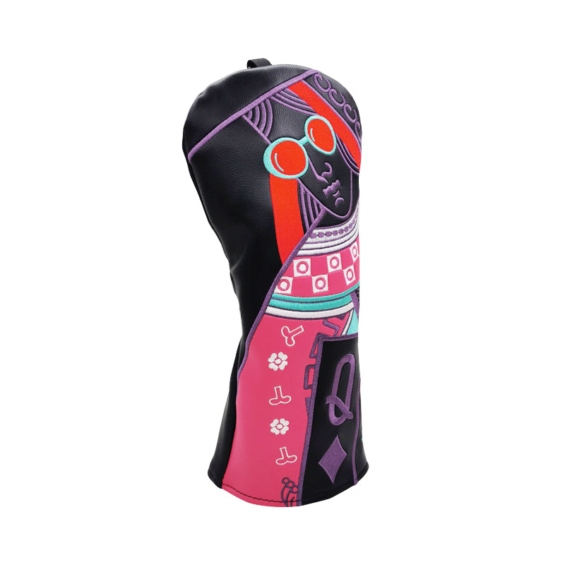 Golf club cover shown in detail with a protective design and visible stitching