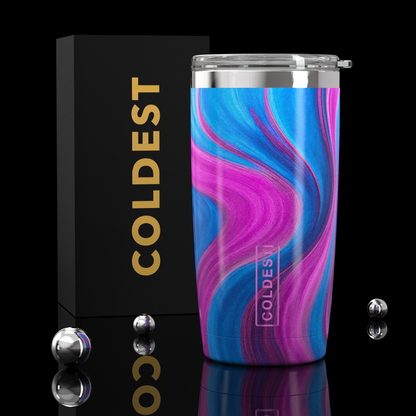 Coldest 20 oz Tumbler v2 in AuraFarming design, stainless steel hydration bottle with a lid and double-wall insulation.