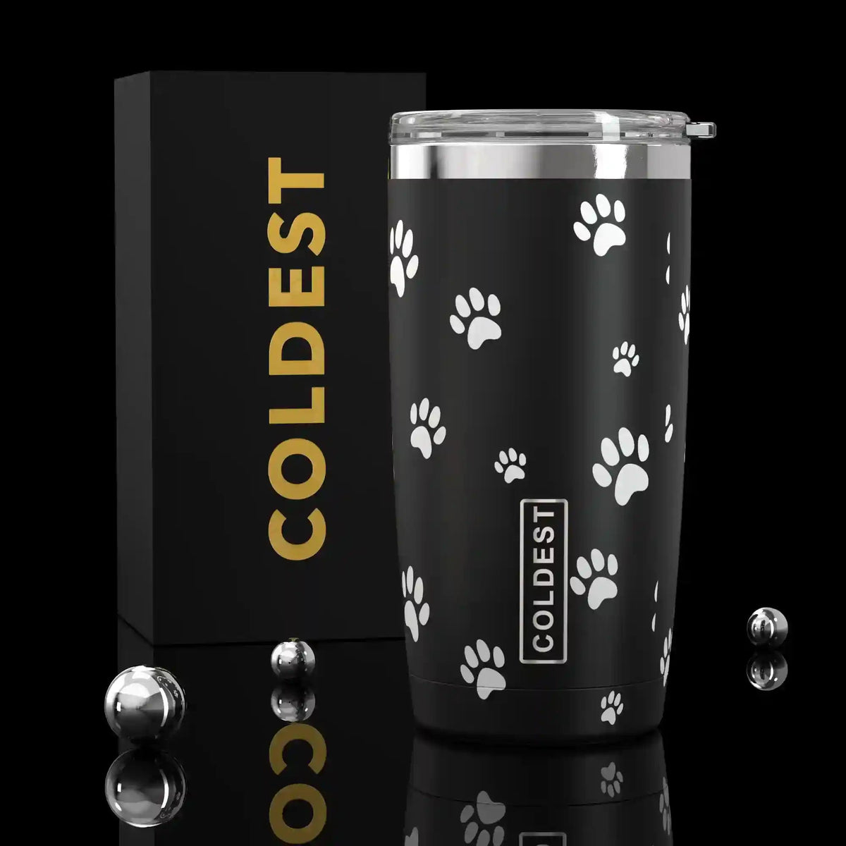Coldest 20 oz Tumbler v2 hydration bottle with a BabbyPaws design, stainless steel body, and spill-proof lid for hot and cold drinks.