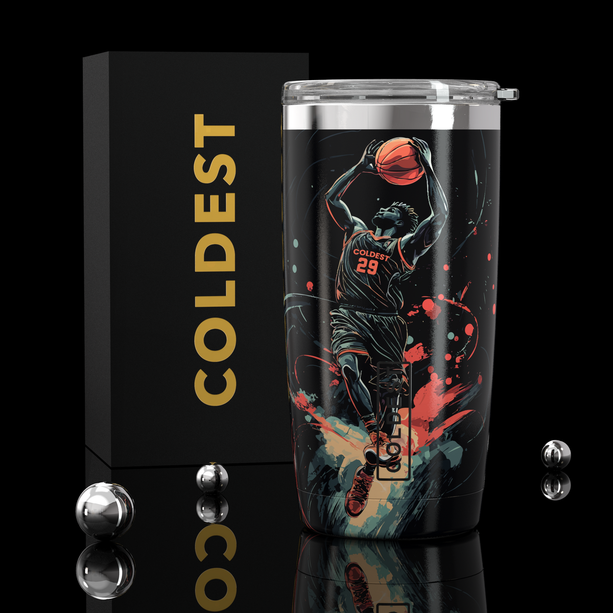 Coldest 20 oz Tumbler v2 hydration bottle with a black lid and durable stainless steel body, designed for keeping drinks cold.