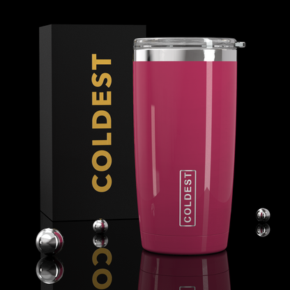 Coldest 20 oz glossy pink hydration tumbler with a lid, designed for keeping drinks cold and stylish on the go.