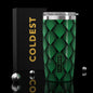 Coldest 20 oz Green Dragon hydration tumbler with stainless steel body and green lid, designed for keeping drinks cold or hot.