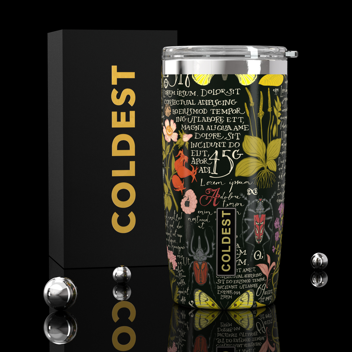 Coldest 20 oz Tumbler v2 hydration bottle with herbology design, stainless steel, double-wall insulation, and leak-proof lid.