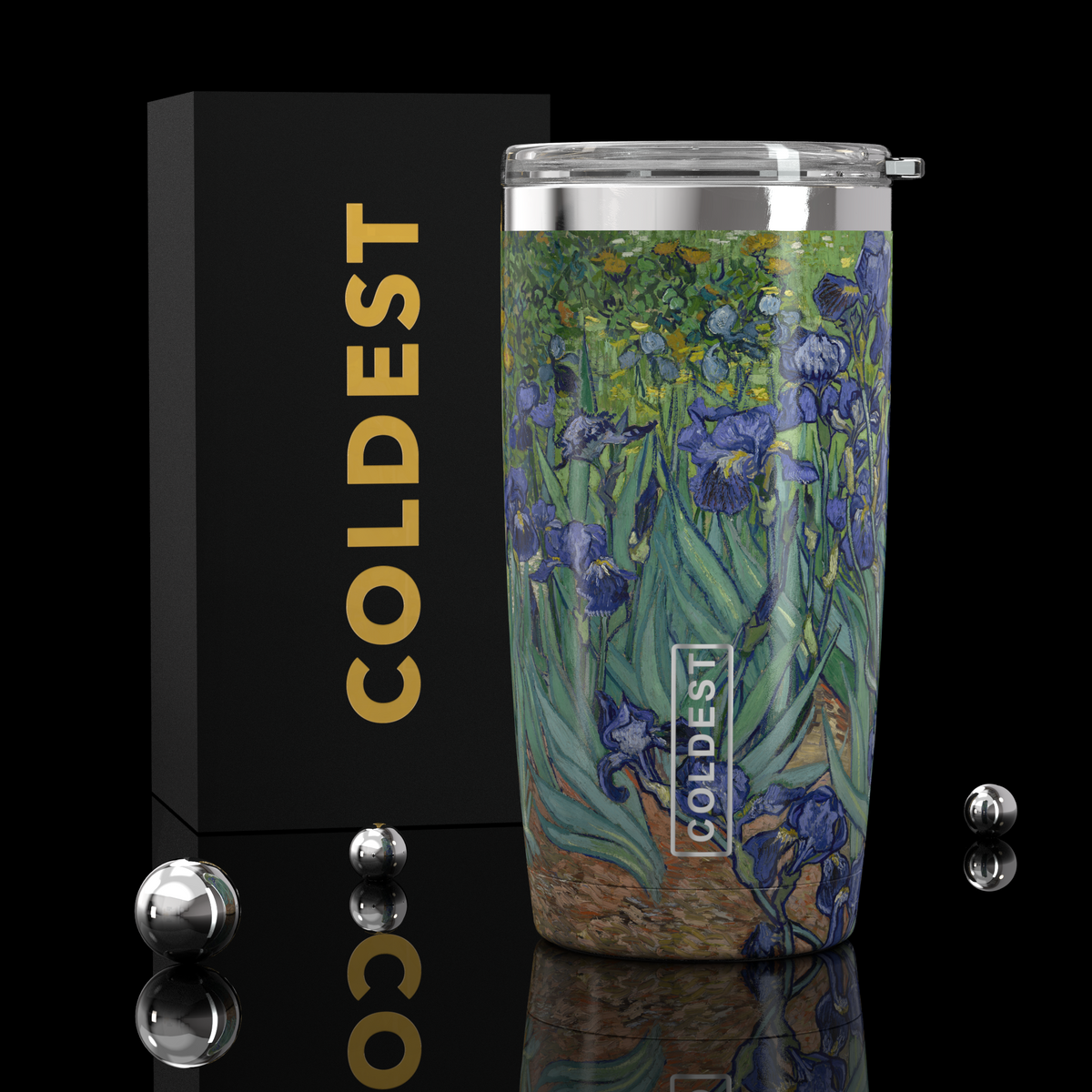 Coldest 20 oz Tumbler v2 hydration bottle with iridescent finish, stainless steel design, and spill-proof lid for cold beverages.