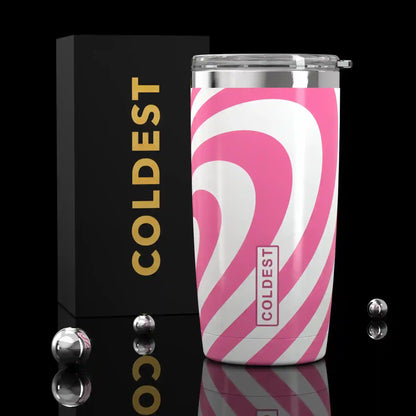 Coldest 20 oz Tumbler v2 in LovePop design, a stainless steel hydration bottle with colorful pop art pattern for cold drinks.